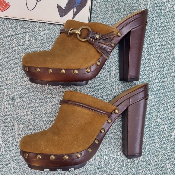 Coach Studded Suede Clogs, sz 8.5 - Picture 3 of 10
